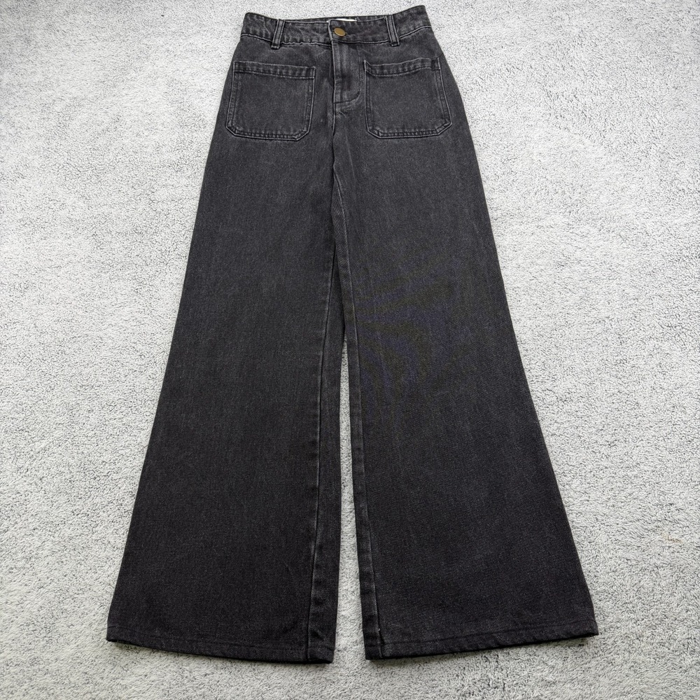 DISSH Jeans Womens 2 24 Black Wash Wide Leg Baggy High Rise Patch Pocket 90s Y2K